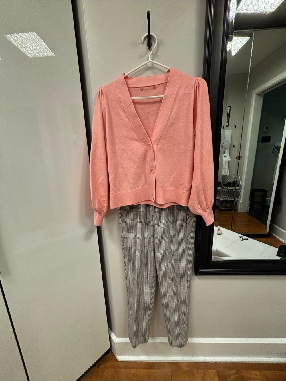 Kit pants and Pink V-Neck Button Cardigan
